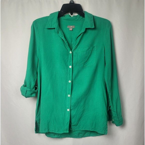 J.Jill Women Long Sleeve Roll-tab Sleeve Banana Leaf Color Size S Front Pocket - Picture 5 of 7